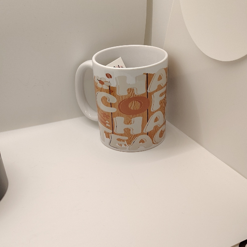 White and Orange Graphic 11oz Coffee Mug